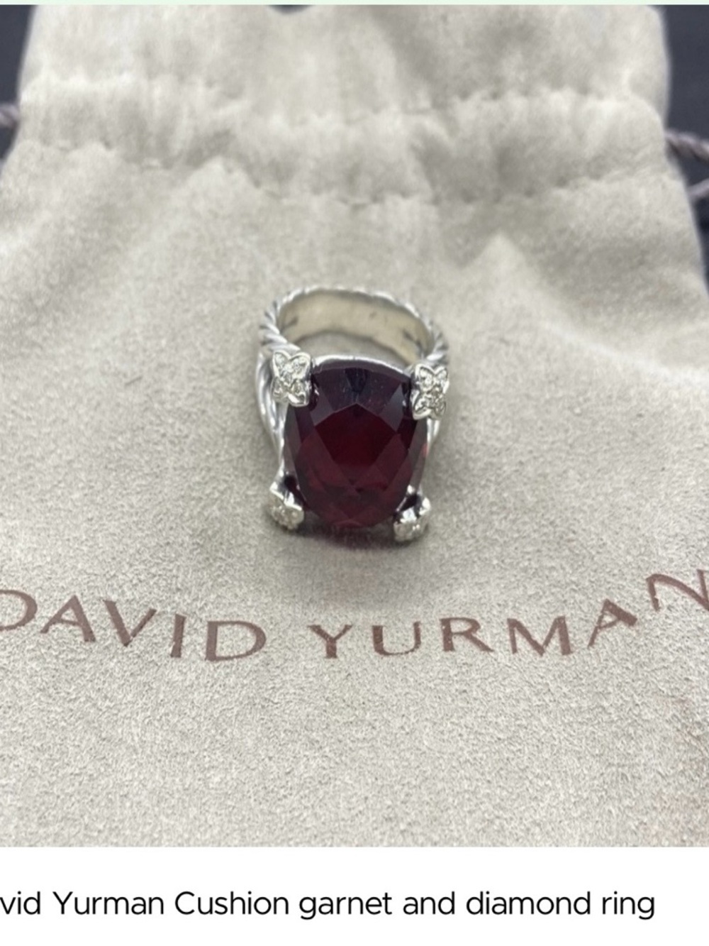 David Yurman Garnet and Diamond Sterling Cable Ring in Deep Red